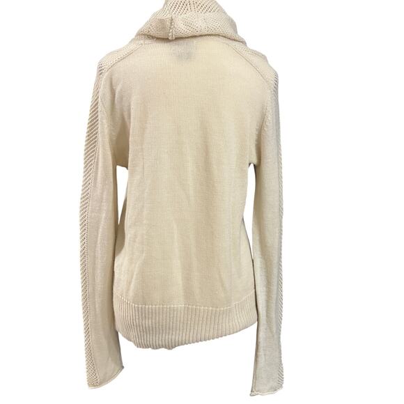 Lucky Brand Cowl Neck Knit Sweater Womens Large Cream Textured Sleeves Pullover - Picture 5 of 9